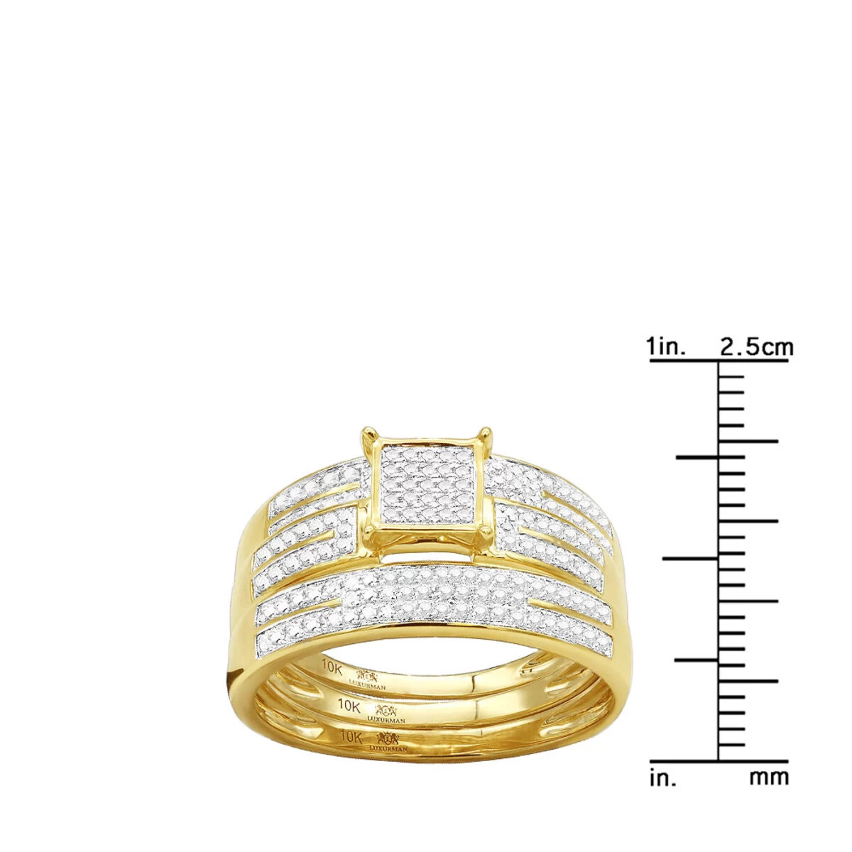 Diamond Trio Wedding Rings Set 0.57ct 10K Yellow Gold - Image 8