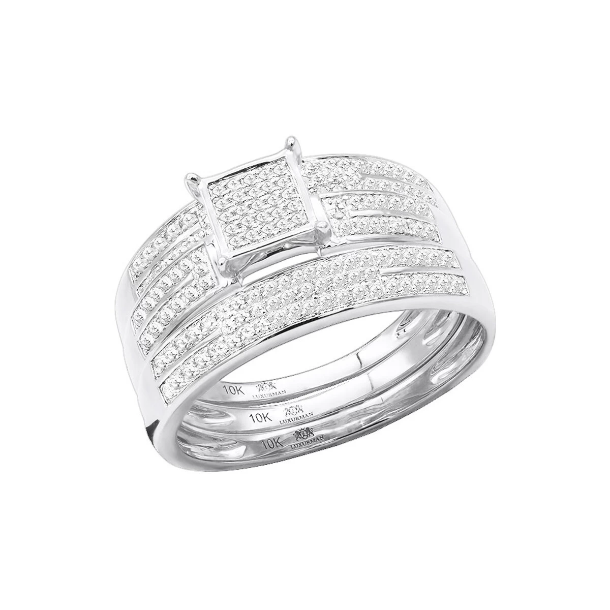 Diamond Trio Wedding Rings Set 0.57ct 10K Yellow Gold - Image 2