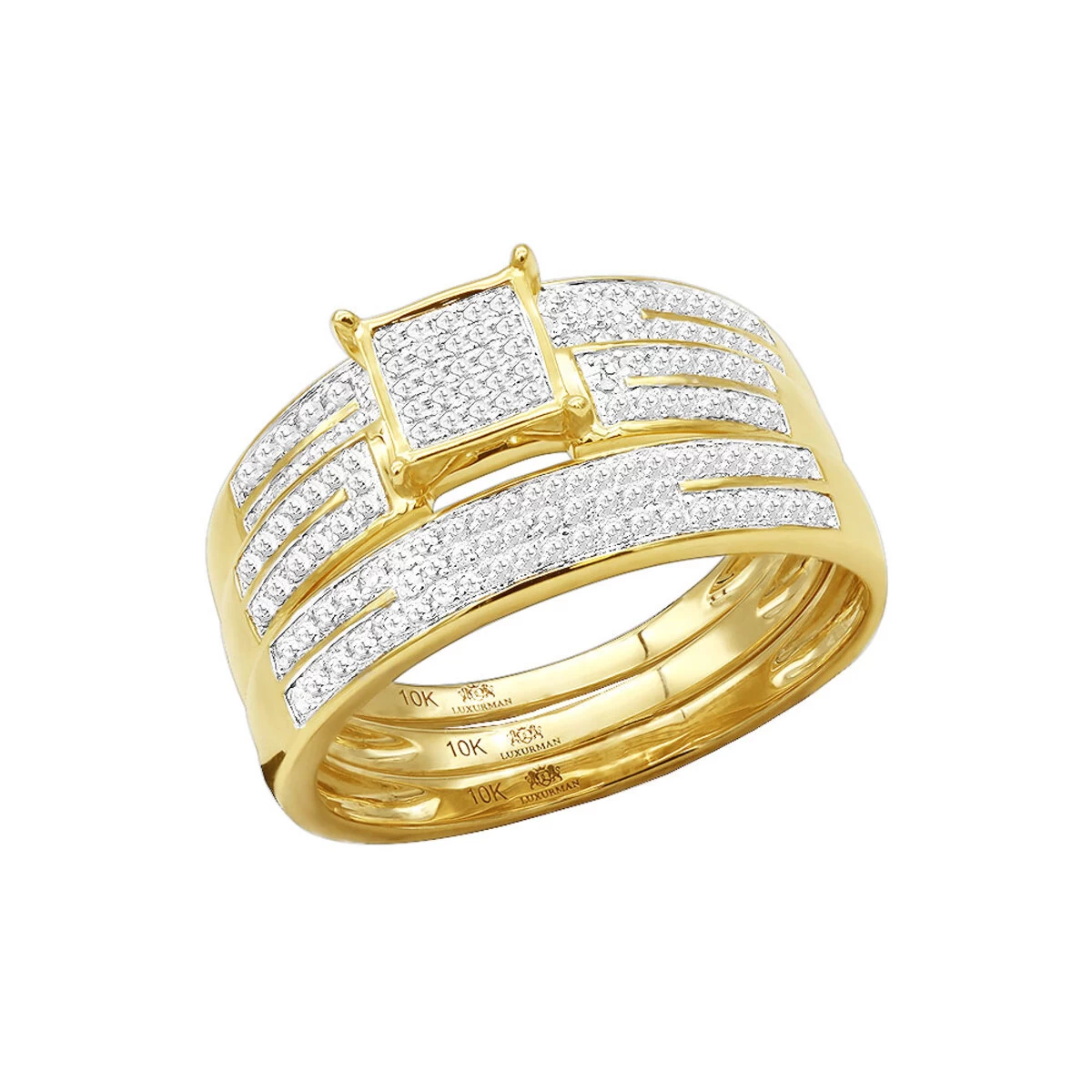 Diamond Trio Wedding Rings Set 0.57ct 10K Yellow Gold