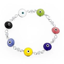 Evil Eyes 14K White Gold Diamond Evil Eye Bracelet Multicolor 0.70