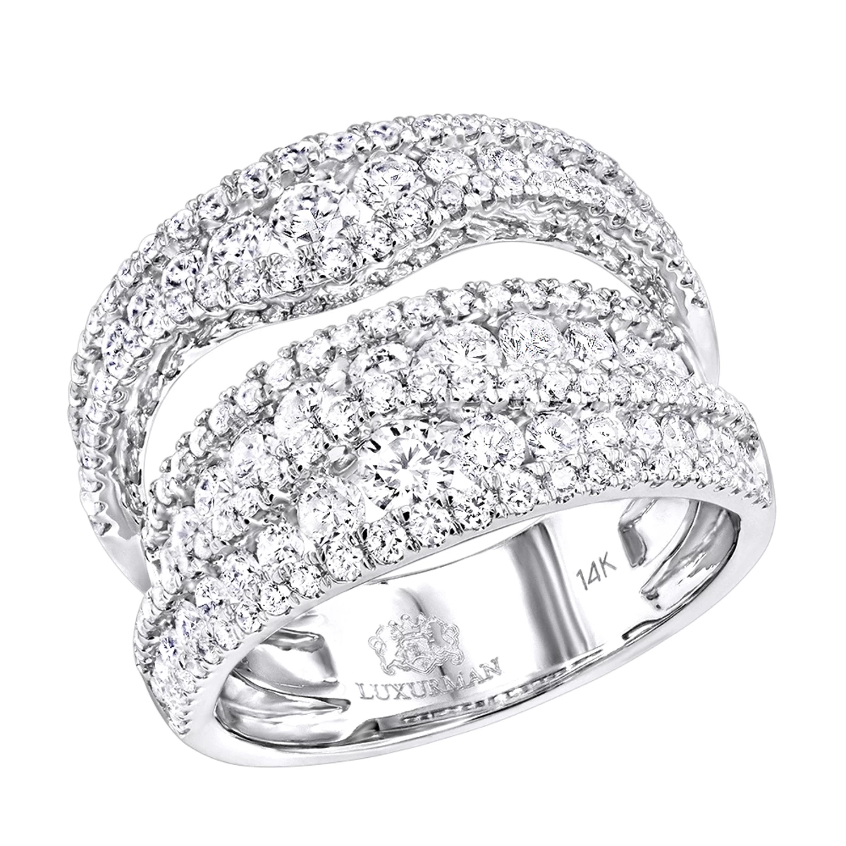Exquisite 14K White Gold Diamond Cocktail Ring For Women By Luxurman 2.75ct