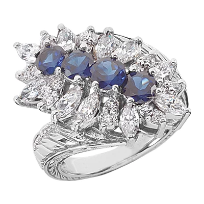 Ladies Diamond And Sapphire Ring 14K White Gold 1.90ctd 1.60cts