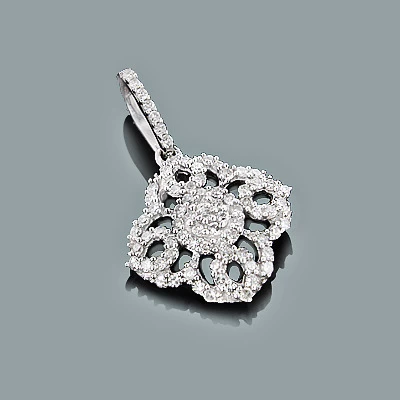 Gold Diamond Flower Pendant 0.29ct 14K White Gold