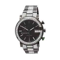 Men's Chrono Gucci Fully Iced Out Watch 7.5ct 101G Black YA101331