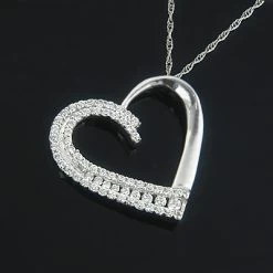 14K White Gold Designer Diamond Heart Pendant 0.56ct