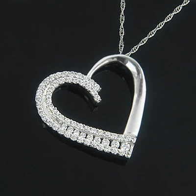 14K White Gold Designer Diamond Heart Pendant 0.56ct