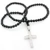 Hip Hop Disco Ball Diamond Cross Rosary Necklace 1.75ct