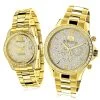 His And Hers Yellow Gold Plated Luxurman Diamond Watch Set 3.5ct