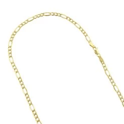 Hollow 14K Yellow Gold Figaro Chain For Men & Women 3.5mm Wide