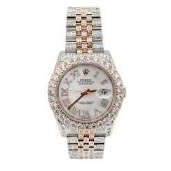 Iced Out Oyster Perpetual Datejust Men's 13.75Ct Diamond Two Tone Rolex Watch