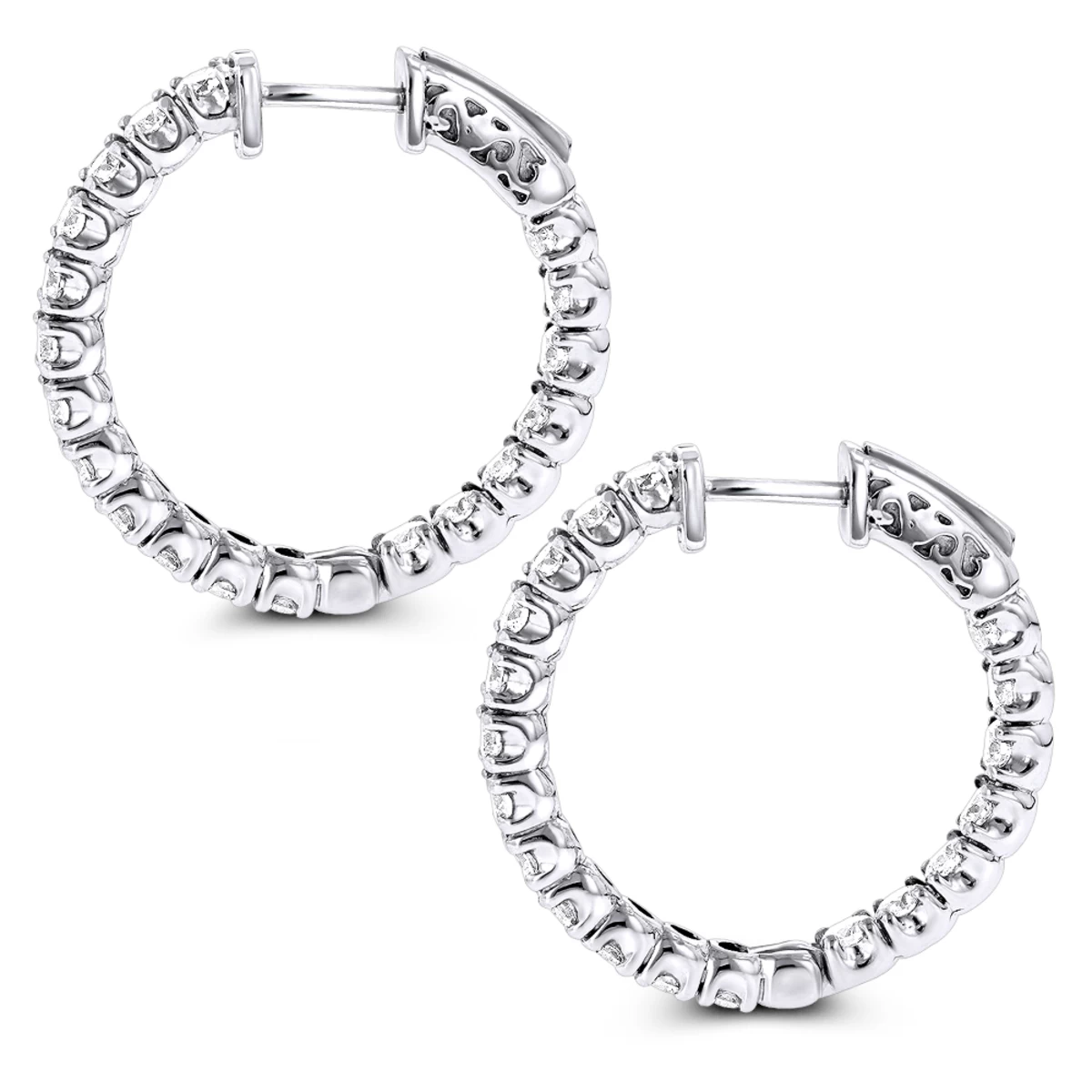 1 Inch Inside Out Classic Diamond Hoop Earrings 2.75ct 14K White Gold G-H VS-SI - Image 4