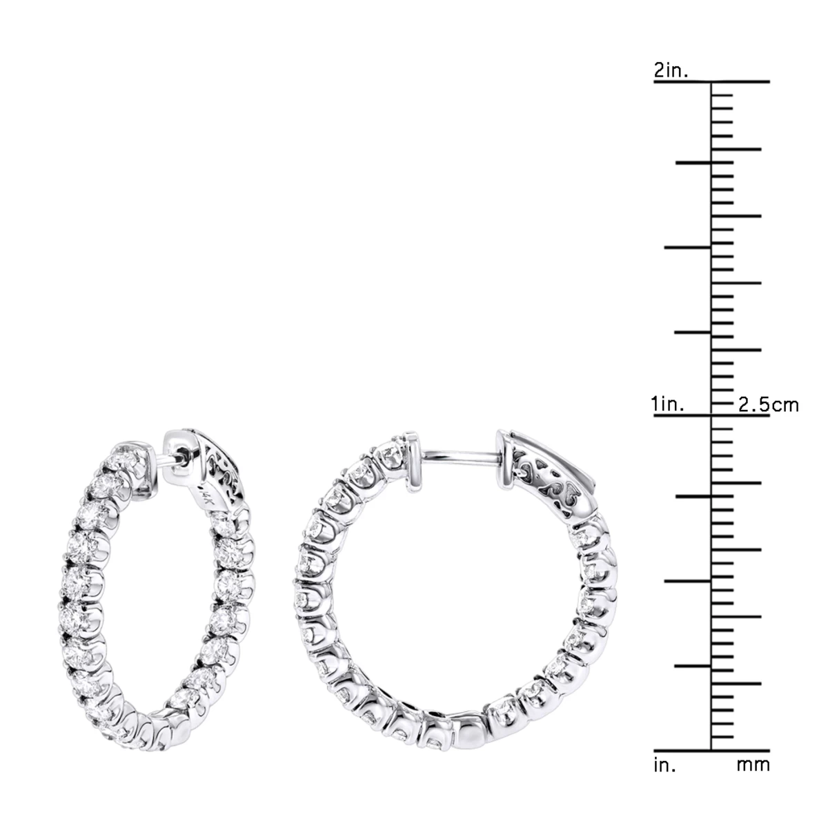 1 Inch Inside Out Classic Diamond Hoop Earrings 2.75ct 14K White Gold G-H VS-SI - Image 5