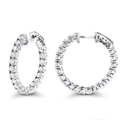 1 Inch Inside Out Classic Diamond Hoop Earrings 2.75ct 14K White Gold G-H VS-SI