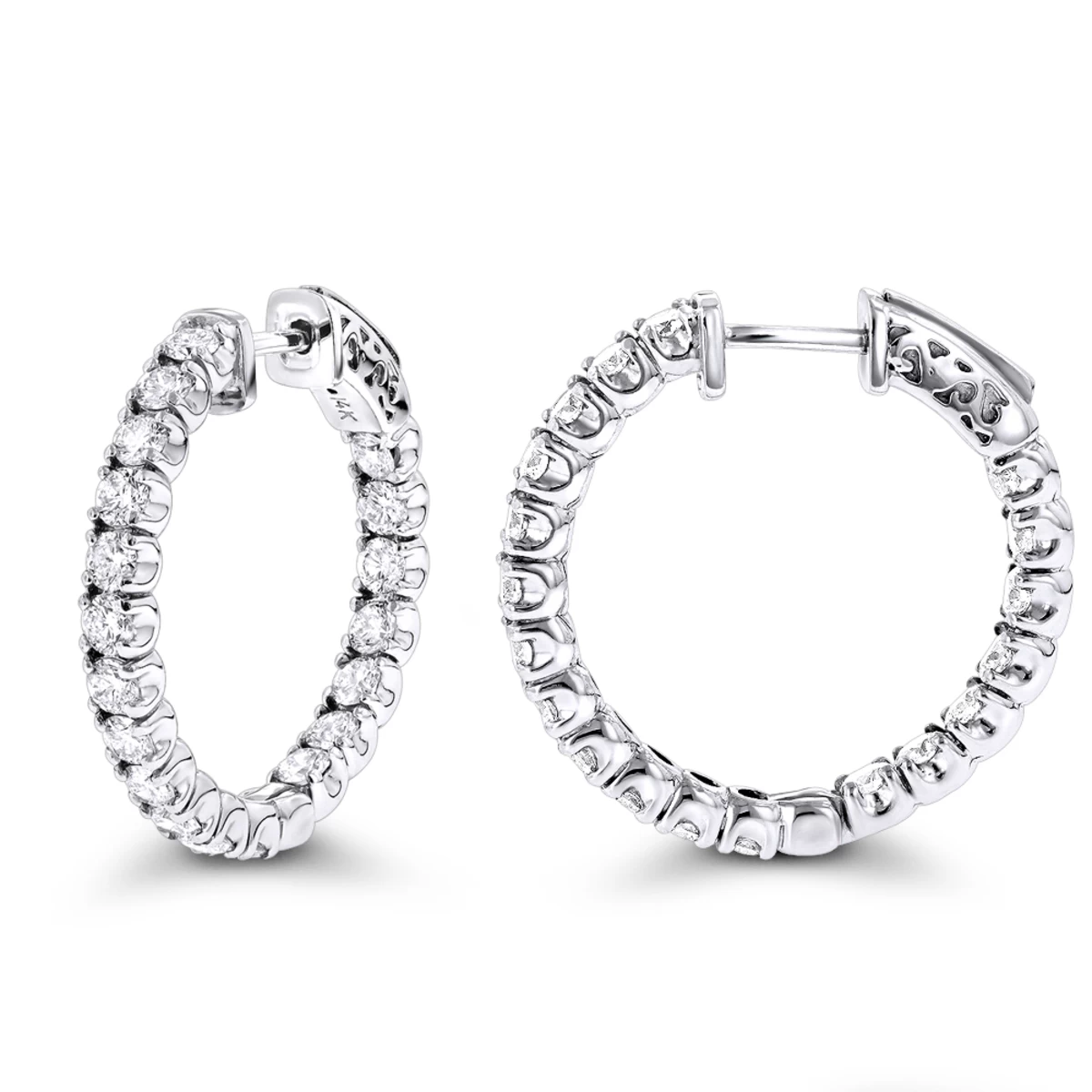 1 Inch Inside Out Classic Diamond Hoop Earrings 2.75ct 14K White Gold G-H VS-SI