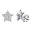 14K White Gold Fully Iced Out Pave Diamond Star Earrings Studs 0.25CT By Luxurman