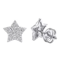 14K White Gold Fully Iced Out Pave Diamond Star Earrings Studs 0.25CT By Luxurman
