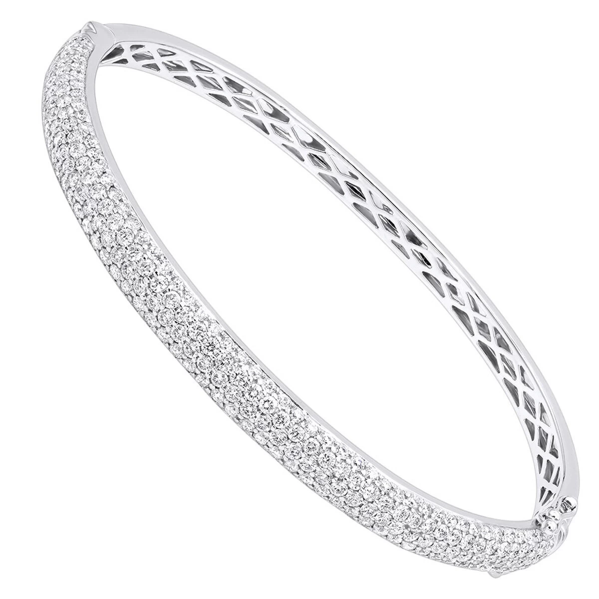 14K White Gold Pave Diamond Bangle Bracelet For Women 4.75ct By LUXURMAN