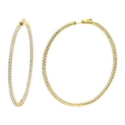 2.5 Inch Inside Out Diamond Hoop Earrings For Women 5 Carat VS Diamonds 14K Yellow Gold