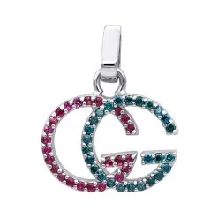 Affordable Blue Diamonds & Pink Sapphires Ladies Initials Pendant 0.4ct 14K White Gold