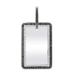 Engravable 2 Carat Black And White Diamond Dog Tag Pendant For Men 14K White Gold