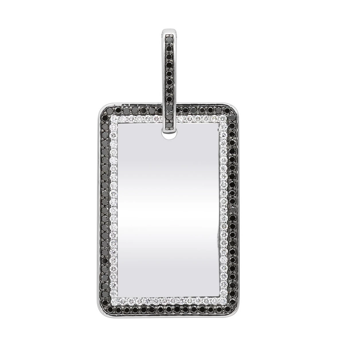 Engravable 2 Carat Black And White Diamond Dog Tag Pendant For Men 14K White Gold