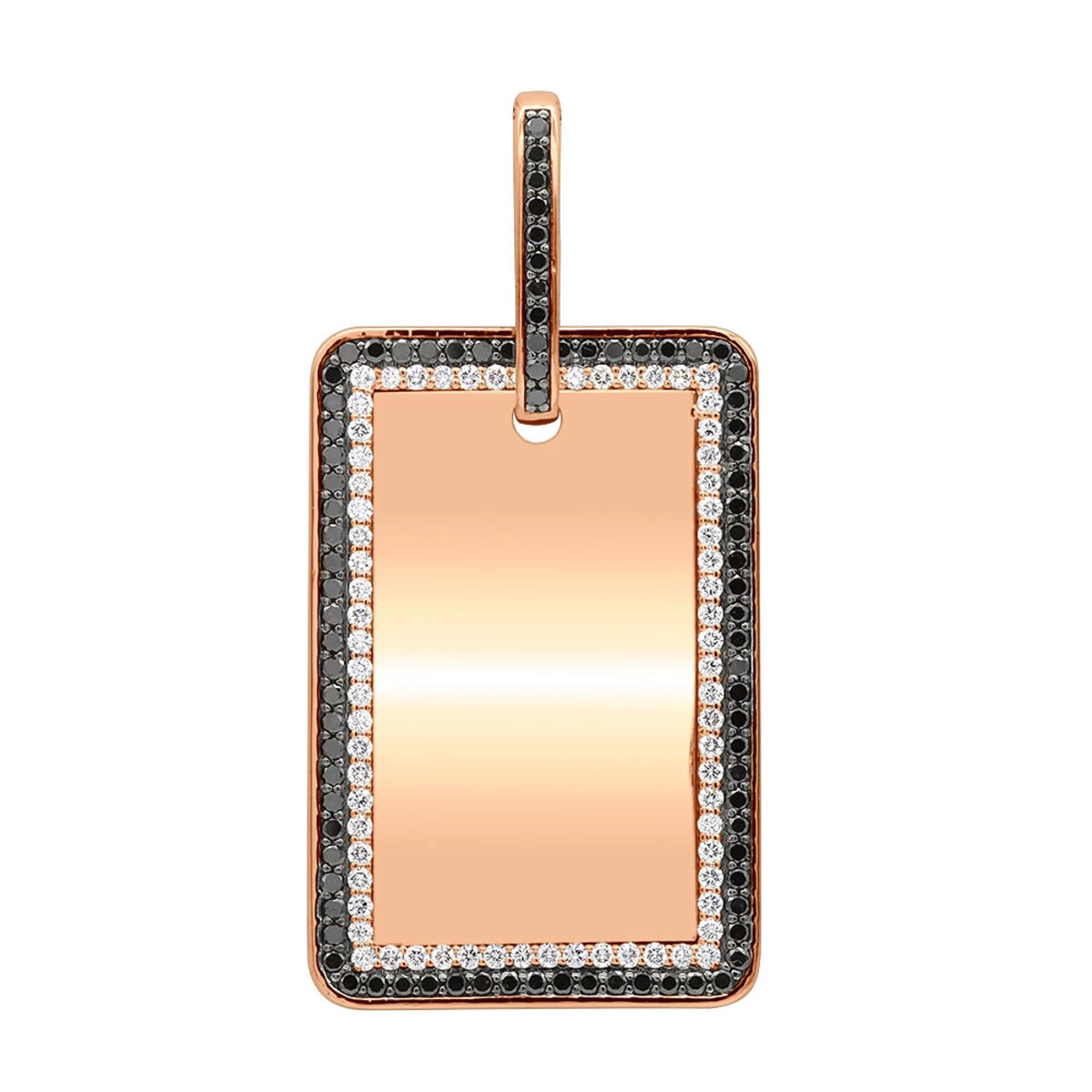 Engravable 2 Carat Black And White Diamond Dog Tag Pendant For Men 14K White Gold - Image 3