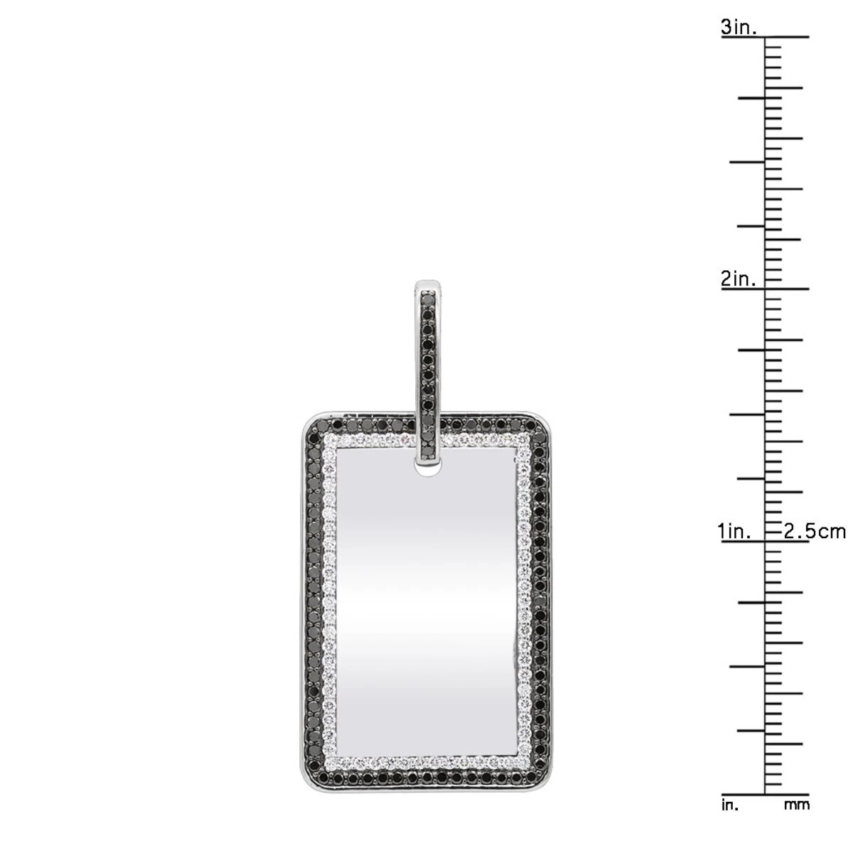 Engravable 2 Carat Black And White Diamond Dog Tag Pendant For Men 14K White Gold - Image 8