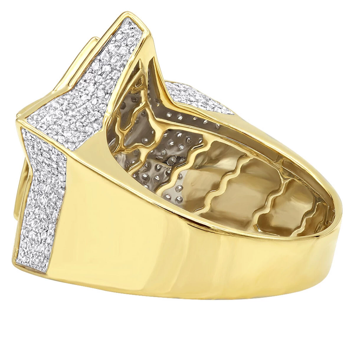 Hip Hop 10K Yellow Gold Five Pointed Star Diamond Ring For Men 1.5ct - Image 5