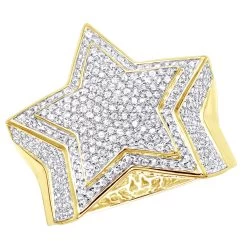 Hip Hop 10K Yellow Gold Five Pointed Star Diamond Ring For Men 1.5ct