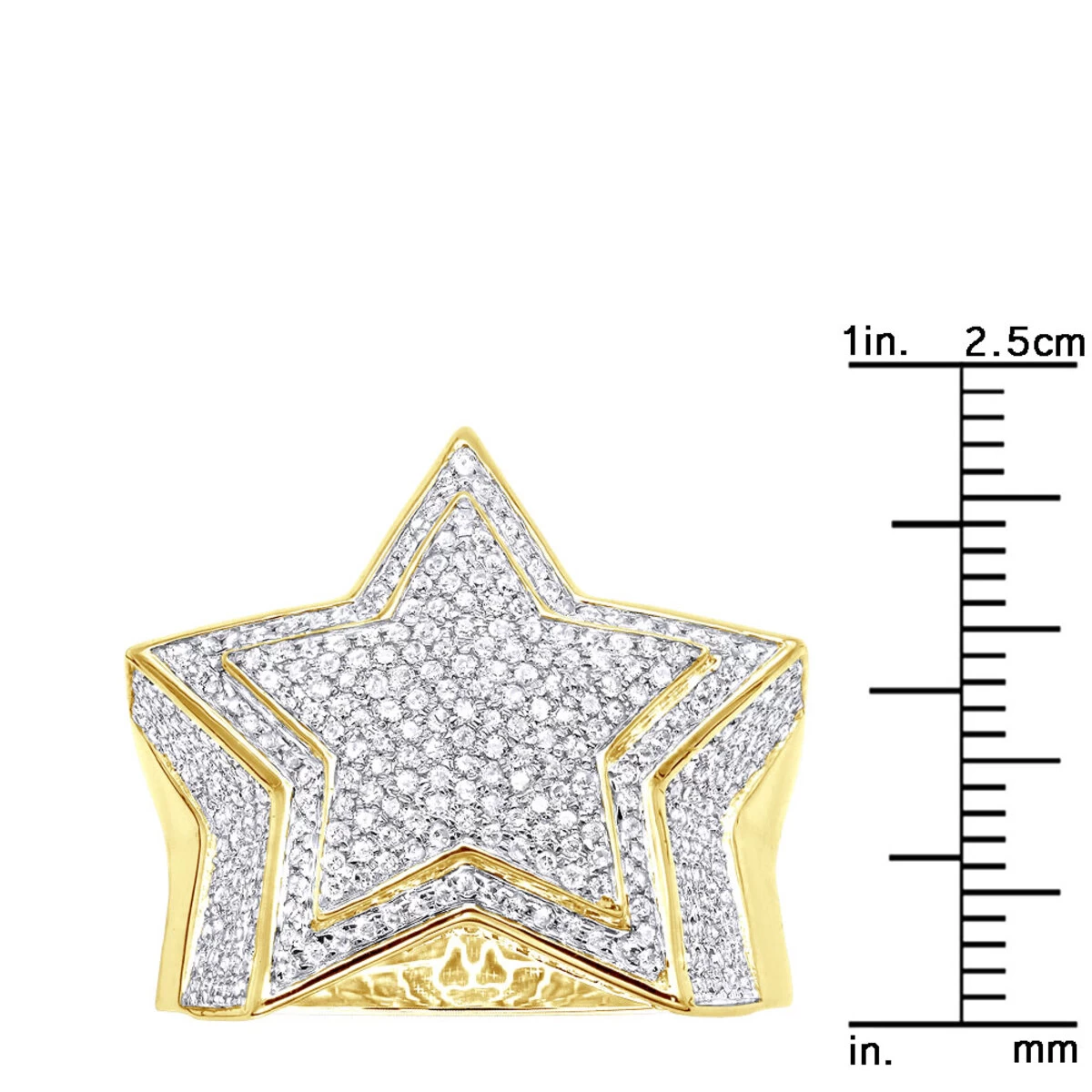 Hip Hop 10K Yellow Gold Five Pointed Star Diamond Ring For Men 1.5ct - Image 8