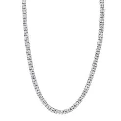 Men's Diamond Tennis Necklace In Real Sterling Silver 2 Rows Genuine Diamonds