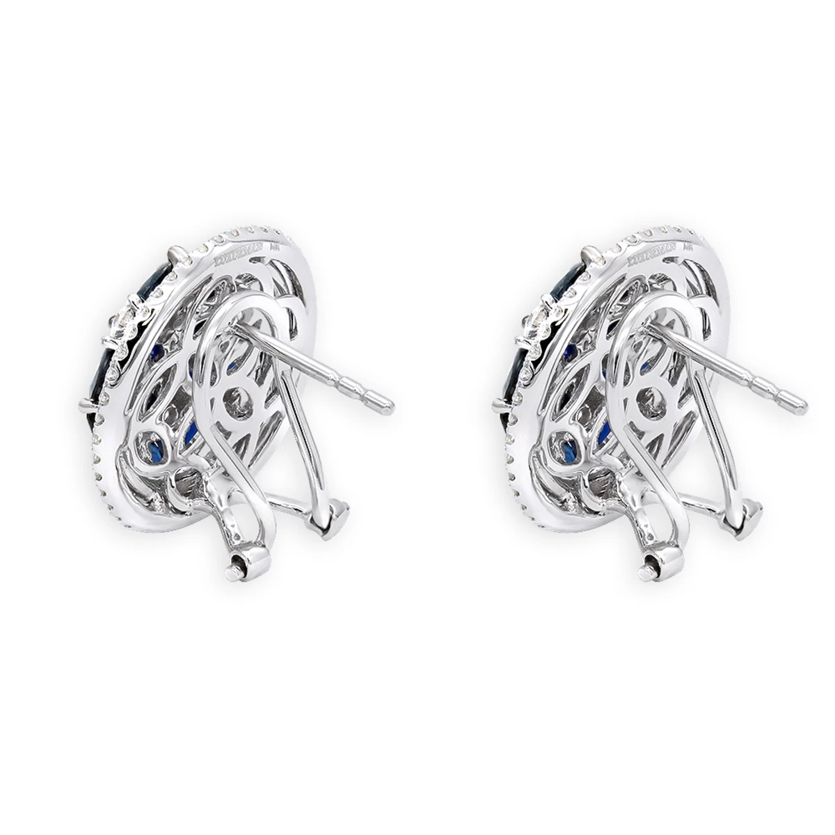 Royal Halo Circle Diamond Earrings For Women With Sapphires 14K White Gold - Image 4