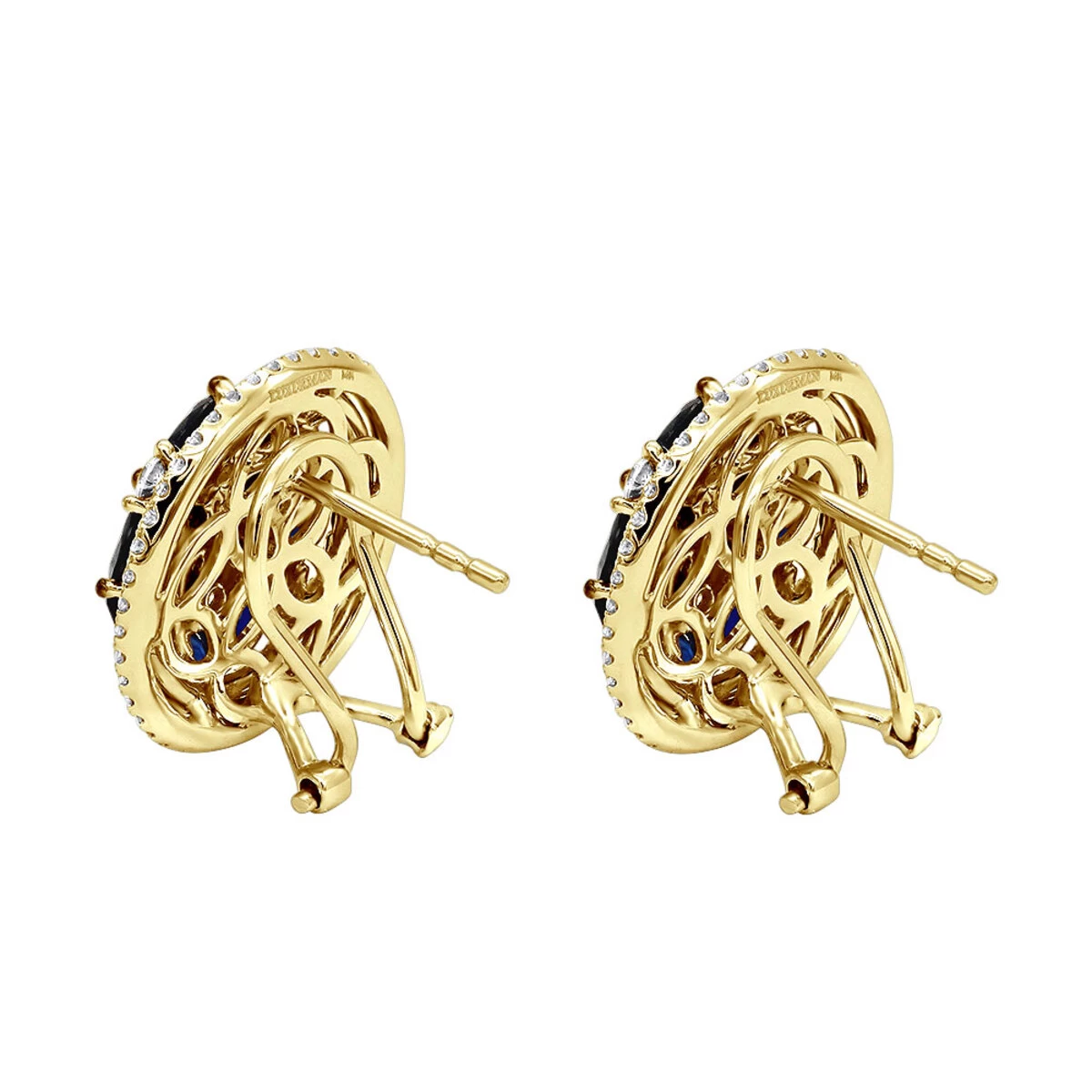 Royal Halo Circle Diamond Earrings For Women With Sapphires 14K White Gold - Image 5