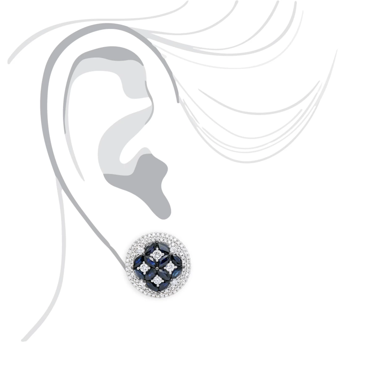 Royal Halo Circle Diamond Earrings For Women With Sapphires 14K White Gold - Image 7