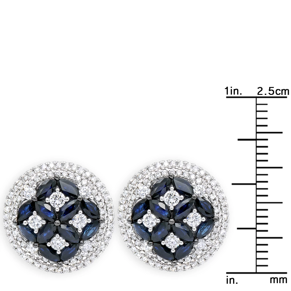 Royal Halo Circle Diamond Earrings For Women With Sapphires 14K White Gold - Image 10