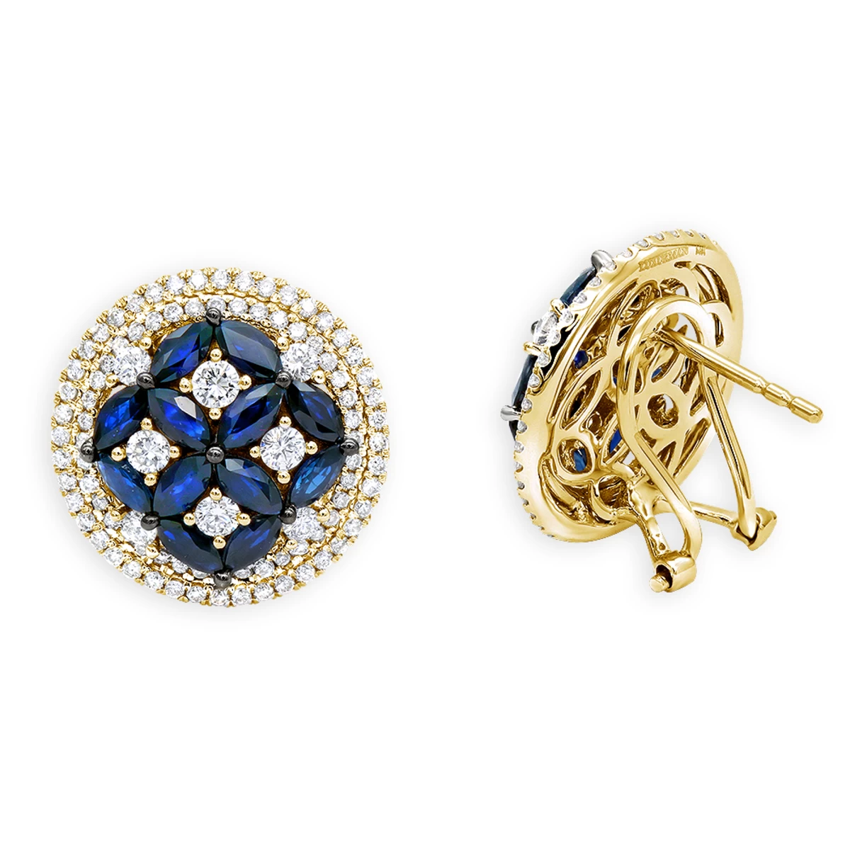 Royal Halo Circle Diamond Earrings For Women With Sapphires 14K White Gold - Image 2