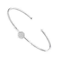 Stackable 14K White Gold Pave Diamond Bangle Bracelet For Women 0.42ct Luxurman