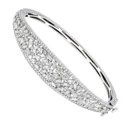 Unique 14K White Gold Baguette & Round Diamond Bangle Bracelet For Women 3 Carat
