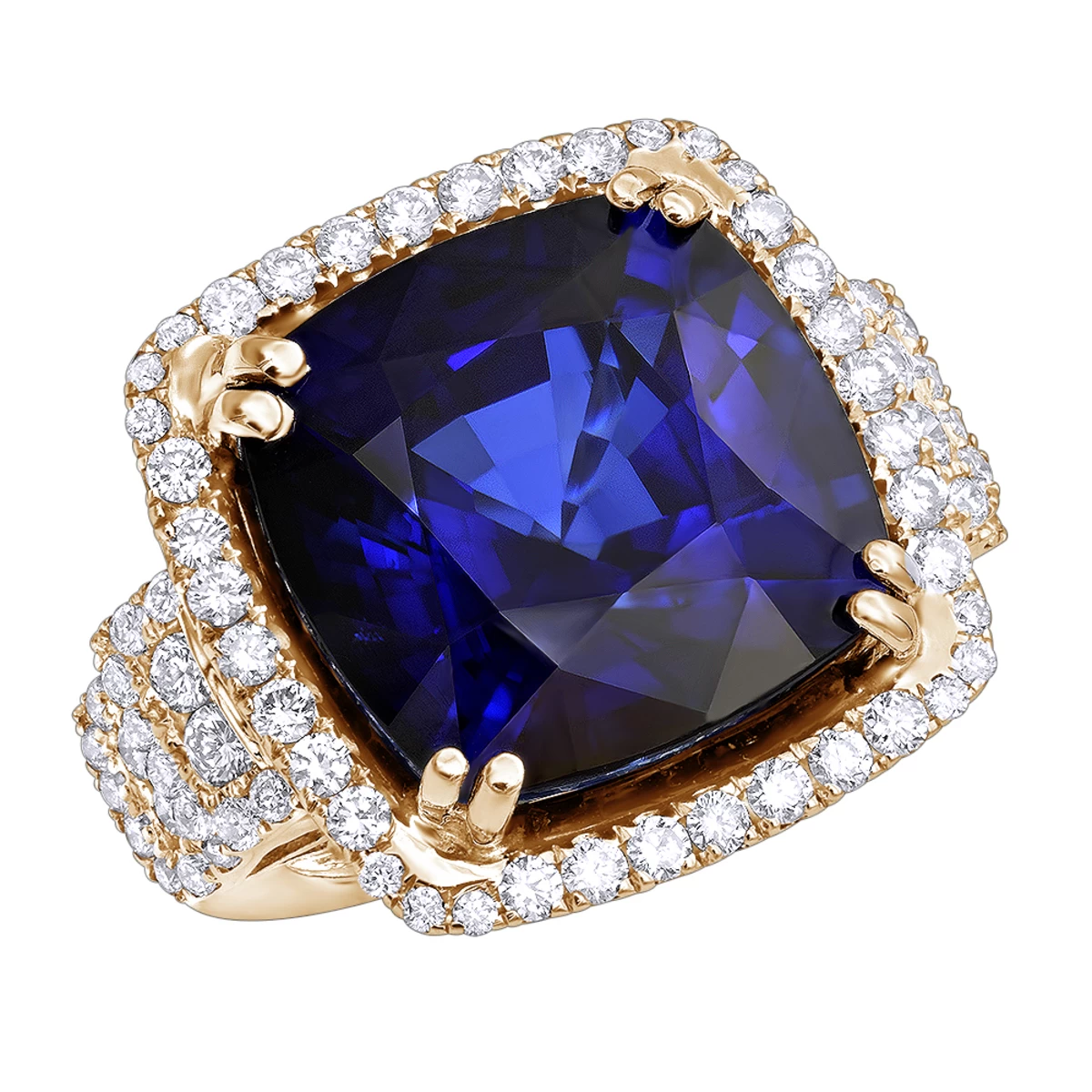 Unique 29.33 Carat Radiant Blue Sapphire & Diamond Ring For Women 18K White Gold - Image 3