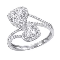 Unique Two Hearts Diamond Ring For Women 0.8CT 14K White Gold By Luxurman