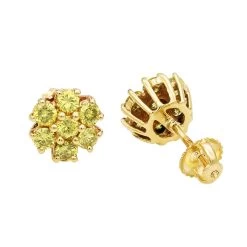 Women's Or Men's 1.5 Carat Yellow Diamonds Cluster Stud Earrings 14K Yellow Gold