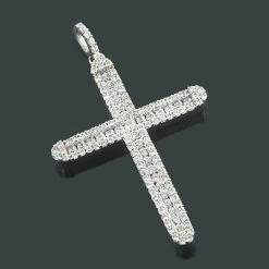 Ladies 14K White Gold Designer Diamond Cross Pendant 1.41ct