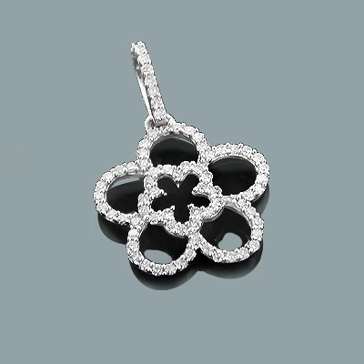 Ladies Cutout Diamond Flower Pendant 0.26ct 14K White Gold