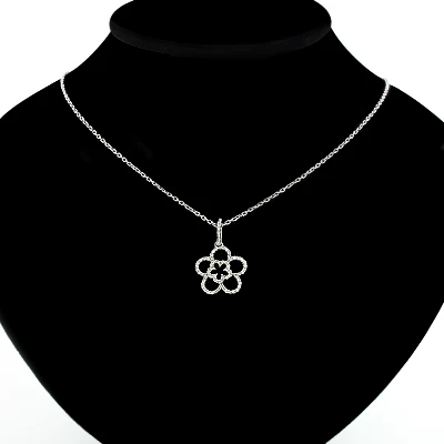 Ladies Cutout Diamond Flower Pendant 0.26ct 14K White Gold - Image 3