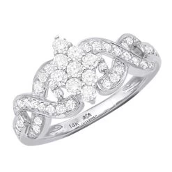 14K White Gold Cluster Diamond Ring 0.76ct For Ladies