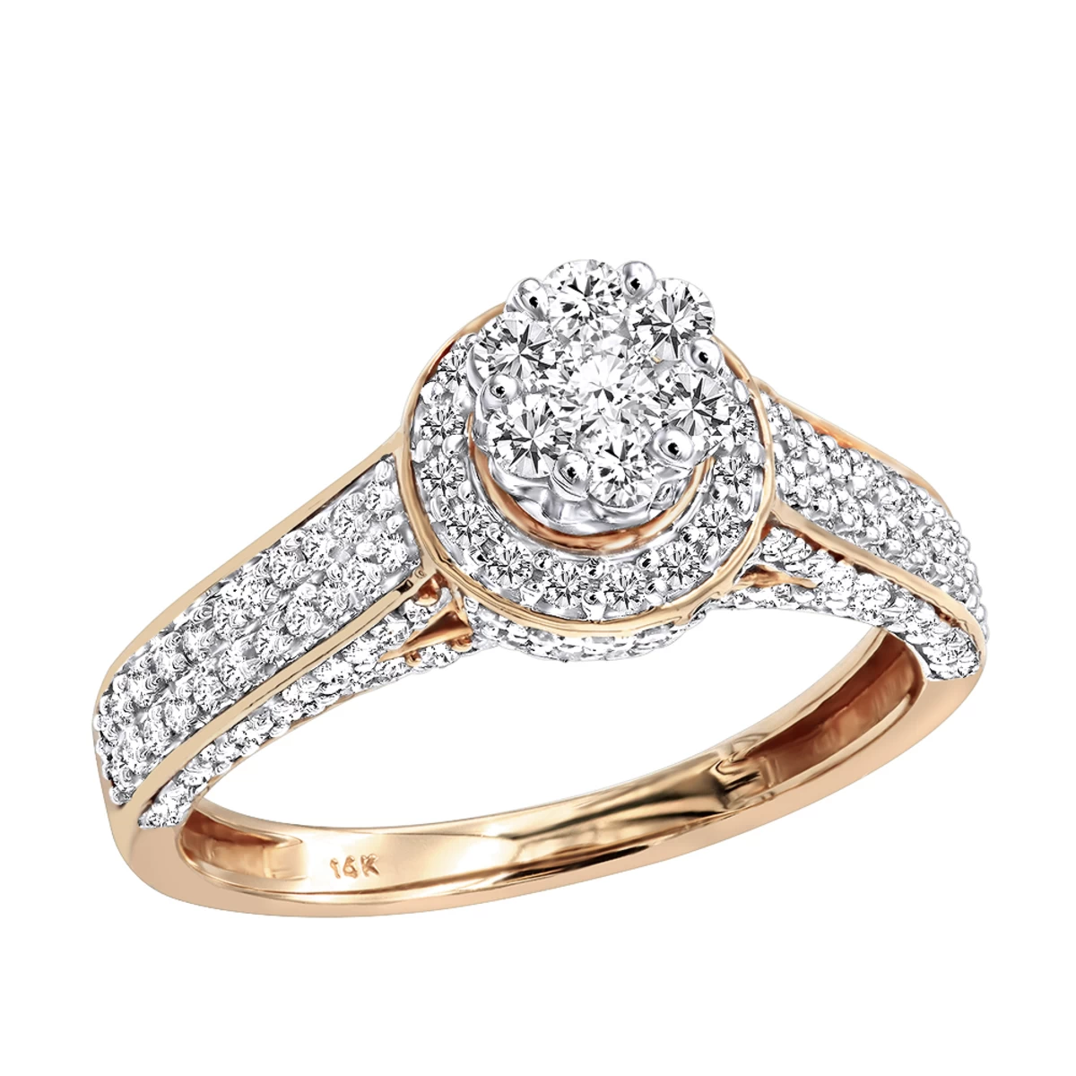Affordable Cluster Diamond Engagement Ring For Women W Halo 0.9ct 14K Yellow Gold - Image 3