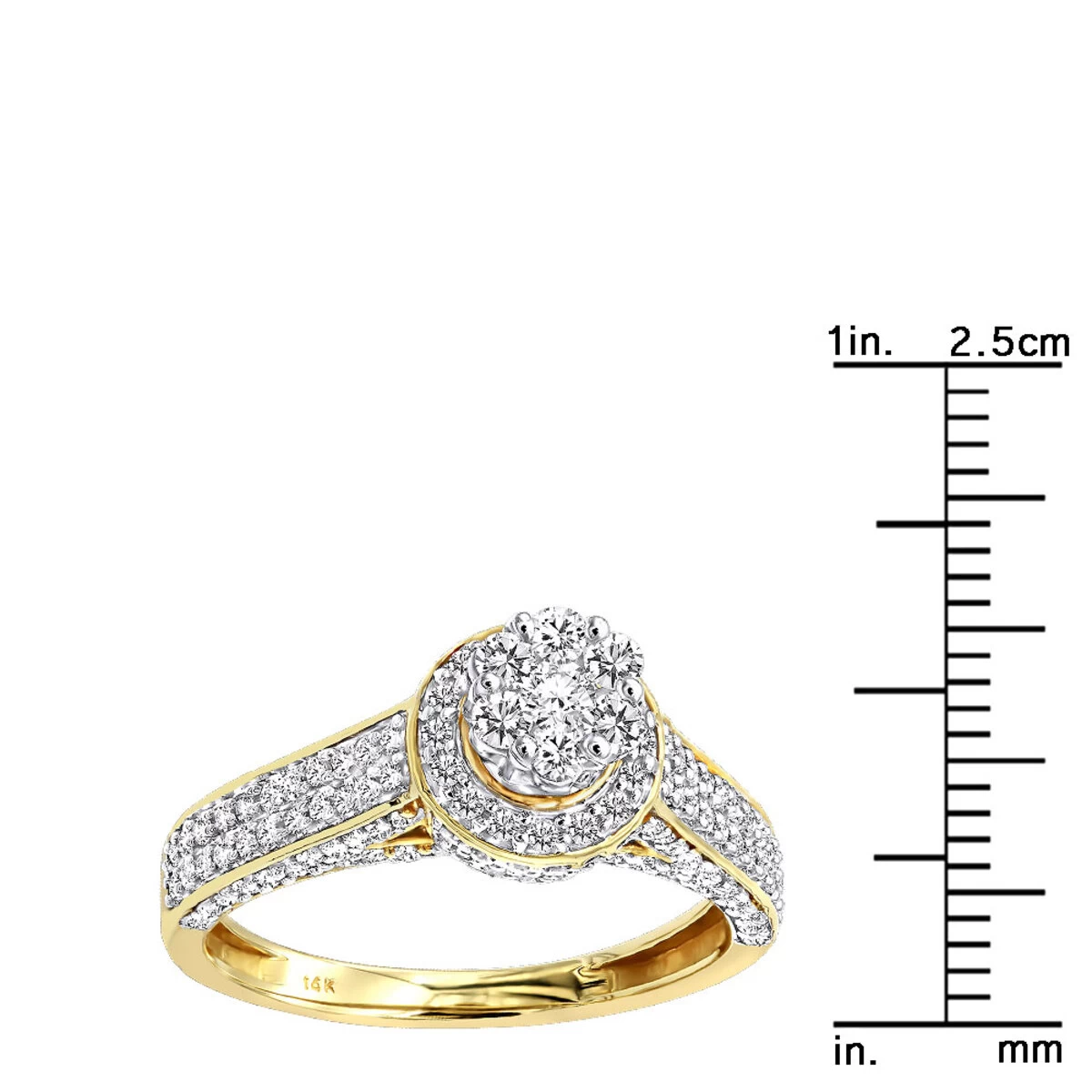 Affordable Cluster Diamond Engagement Ring For Women W Halo 0.9ct 14K Yellow Gold - Image 6