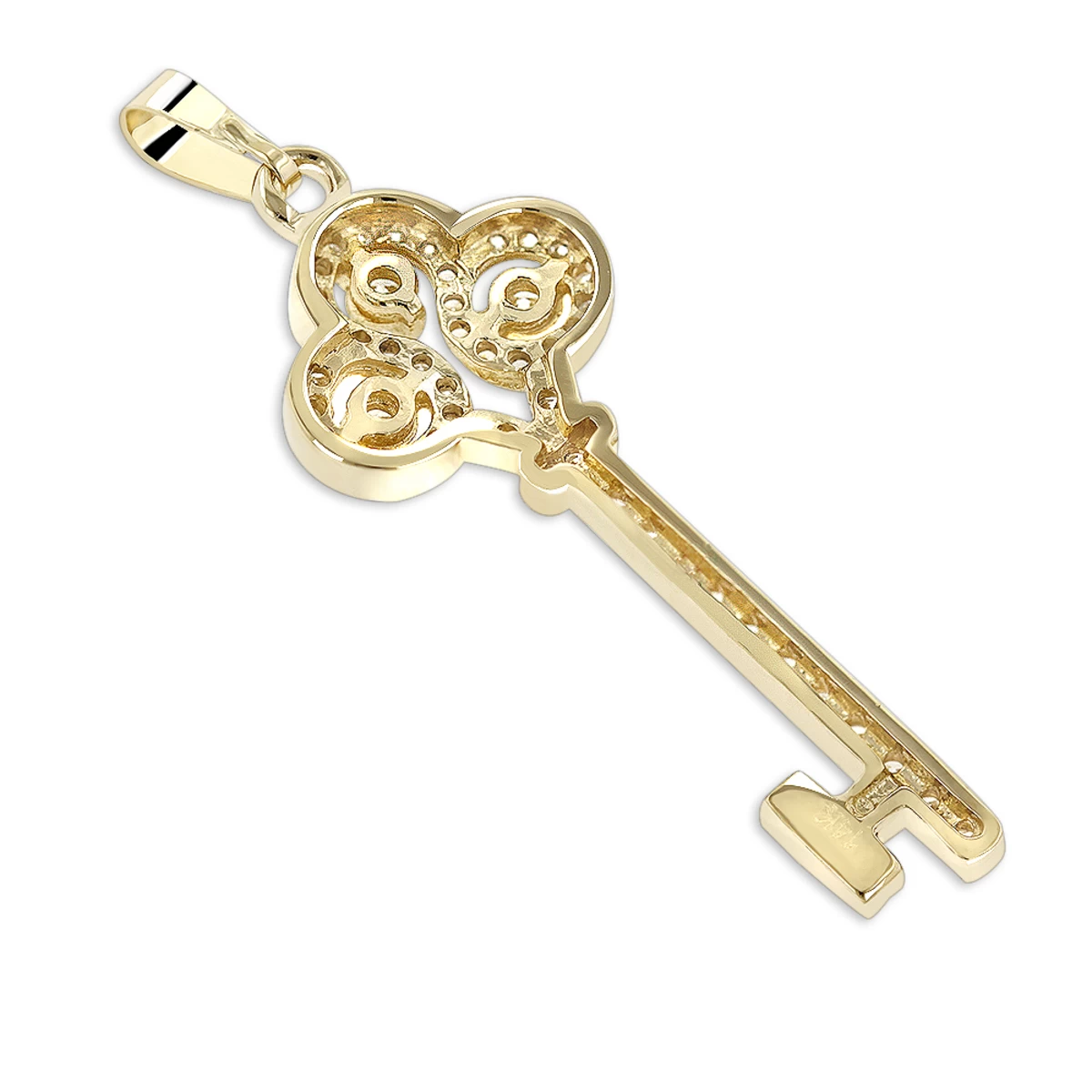 Ladies Necklaces 14K Yellow Gold Diamond Key Pendant 2 Carats - Image 4