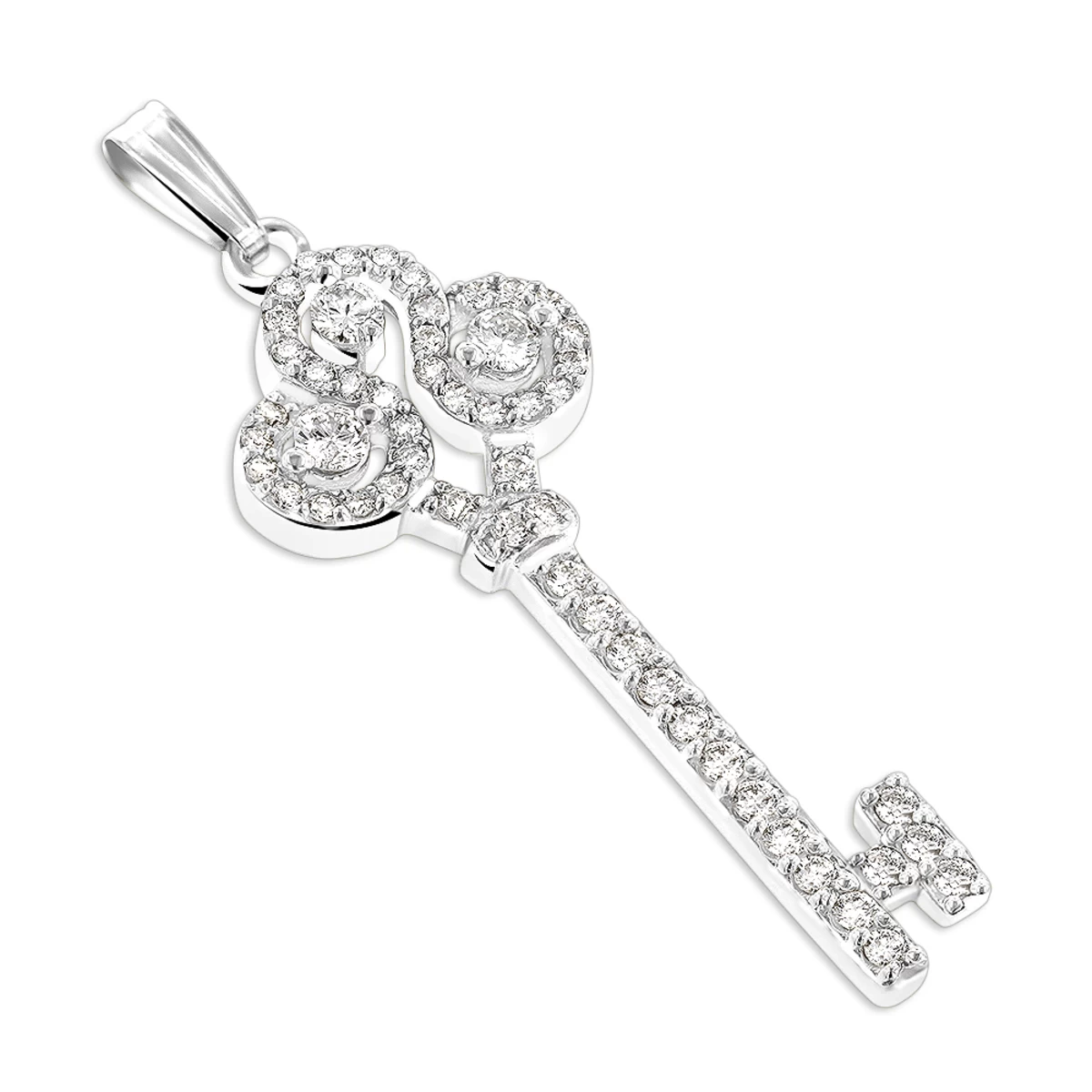 Ladies Necklaces 14K Yellow Gold Diamond Key Pendant 2 Carats - Image 2