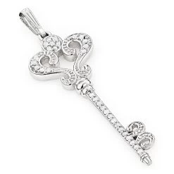 Ladies Pendants 14K White Gold Diamond Key Necklace Pendant 0.70ct